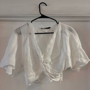 Zara linen flutter sleeve crop top M